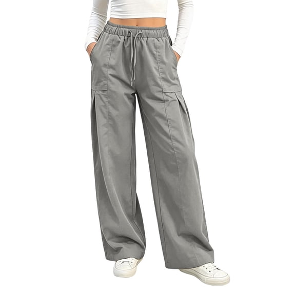 Hurxie Womens High Waist Cargo Pants Y2K Wide Leg Baggy Hiking Pants Lightweight Elastic Waist Trousers with Pockets