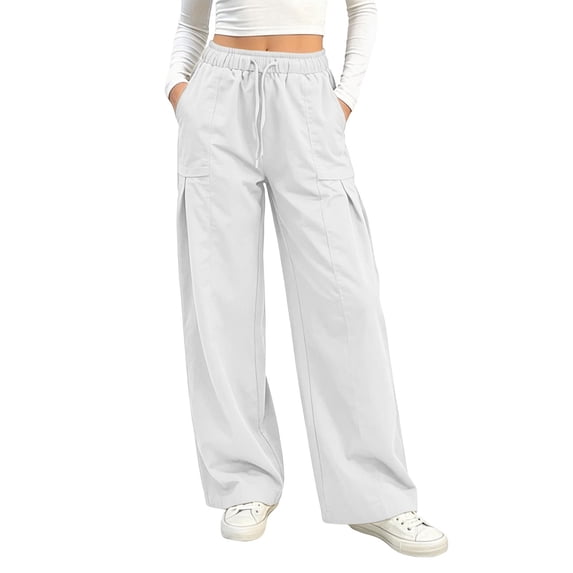Hurxie Womens High Waist Cargo Pants Y2K Wide Leg Baggy Hiking Pants Lightweight Elastic Waist Trousers with Pockets