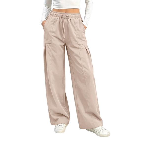 Hurxie Womens High Waist Cargo Pants Y2K Wide Leg Baggy Hiking Pants Lightweight Elastic Waist Trousers with Pockets