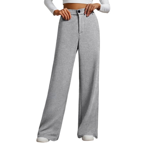 Hurxie Womens High Waist Wide Straight Leg Trousers Casual Slacks Dress Pants with Pockets Gray S