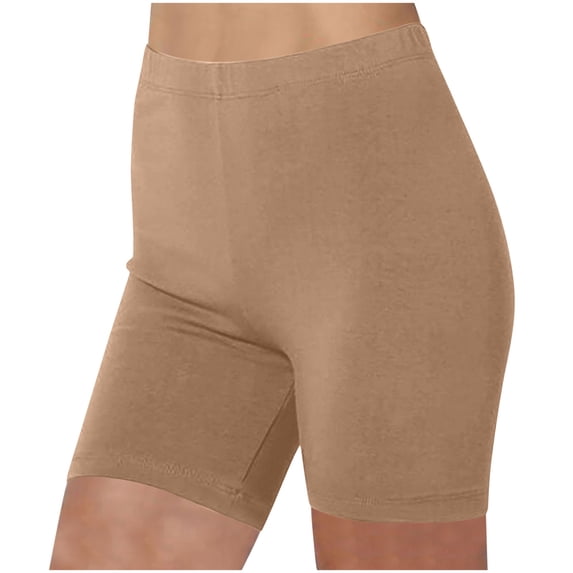 Hurxie Womens High Waisted Biker Shorts Ribbed Workout Yoga Running Tummy Control Short Khaki L