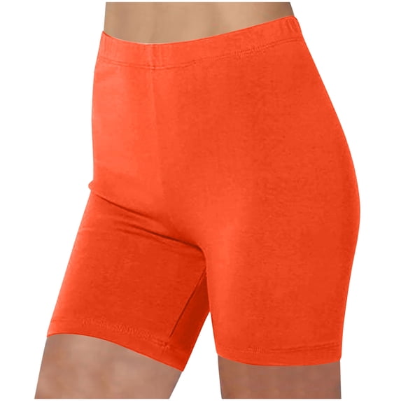 Hurxie Womens High Waisted Biker Shorts Ribbed Workout Yoga Running Tummy Control Short Orange L
