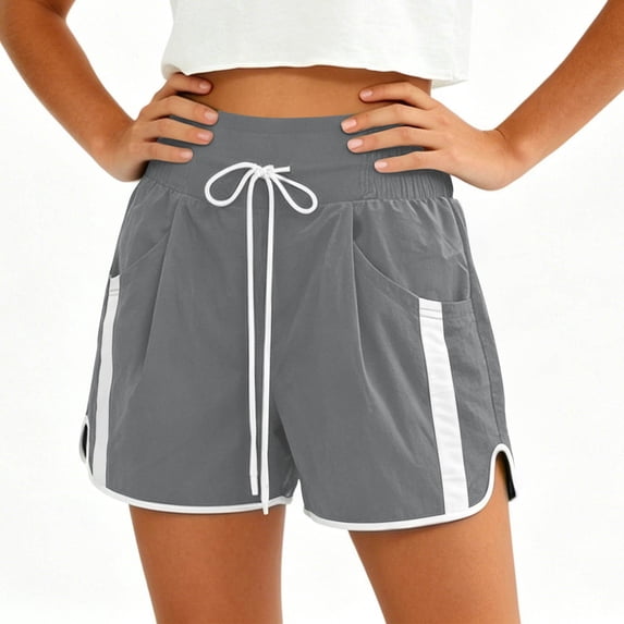 Hurxie Womens High Waisted Shorts Athletic Running Shorts Workout Gym Quick Dry Flowy Shorts with Pockets Gray,2XL