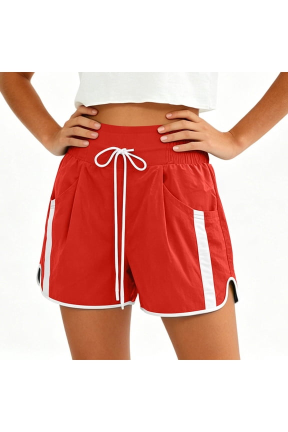 Womens High Waisted Shorts Athletic Running Shorts Workout Gym Quick Dry Flowy Shorts with Pockets Red,L