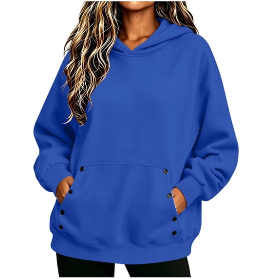 Hurxie Womens Hoodies Fleece Sweatshirts Long Sleeve Sweaters Pullover Fall Clothes with Pocket Blue,2XL