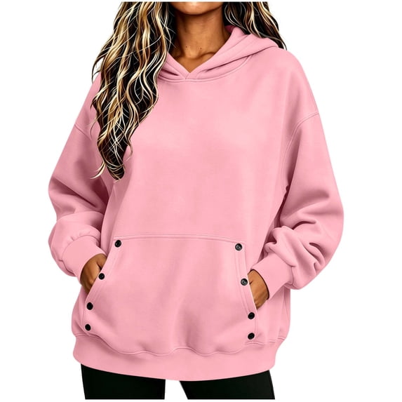 Hurxie Womens Hoodies Fleece Sweatshirts Long Sleeve Sweaters Pullover Fall Clothes with Pocket Pink,XL