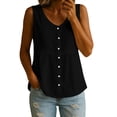 thumbnail image 1 of Hurxie Womens Linen Sleeveless Tank Tops Scoop Neck Button Pleated Blouse Black,S, 1 of 6
