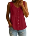 thumbnail image 1 of Hurxie Womens Linen Sleeveless Tank Tops Scoop Neck Button Pleated Blouse Red,S, 1 of 6
