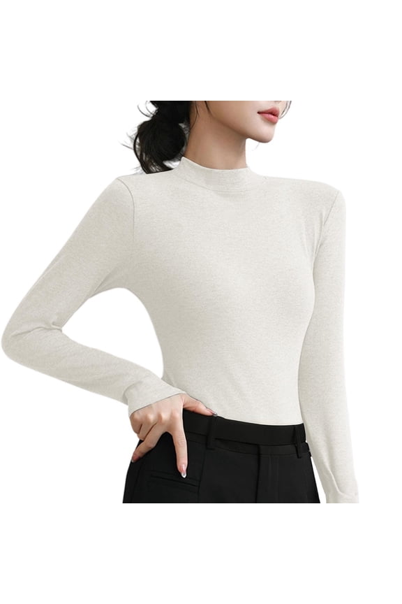 Womens Long Sleeve Shirts Fitted Tops Base Layering Tight Thermal Undershirts Beige S