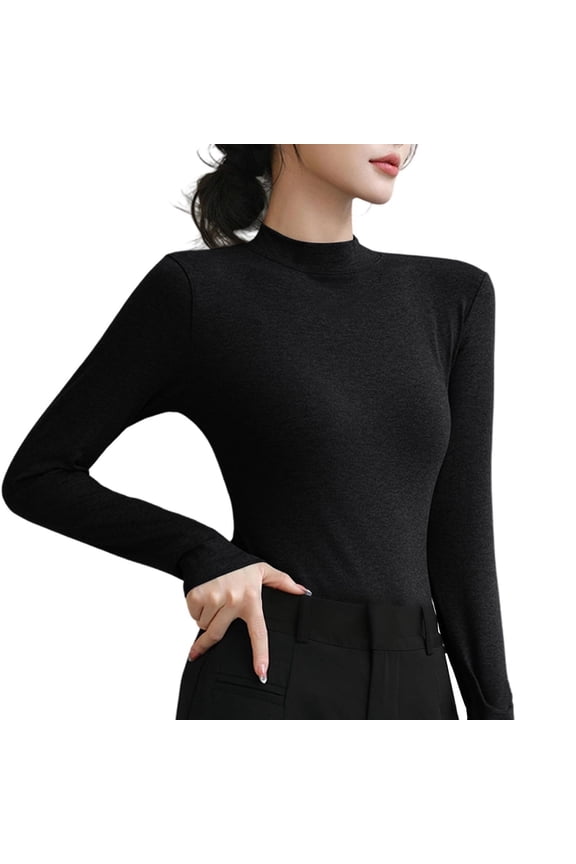 Womens Long Sleeve Shirts Fitted Tops Base Layering Tight Thermal Undershirts Black XL