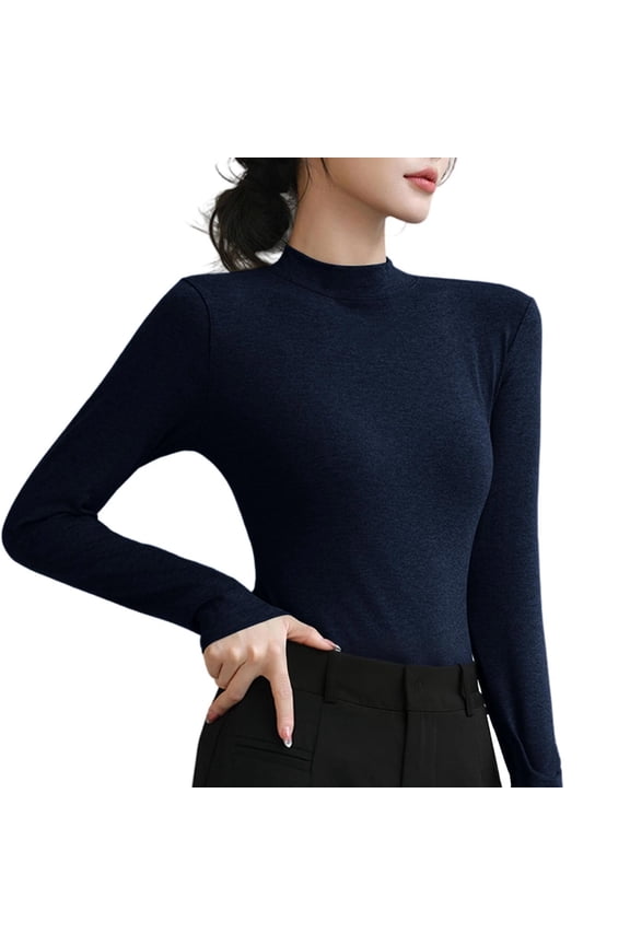 Womens Long Sleeve Shirts Fitted Tops Base Layering Tight Thermal Undershirts Navy XL