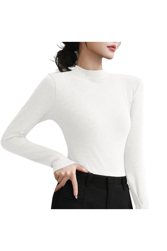 Womens Long Sleeve Shirts Fitted Tops Base Layering Tight Thermal Undershirts White M