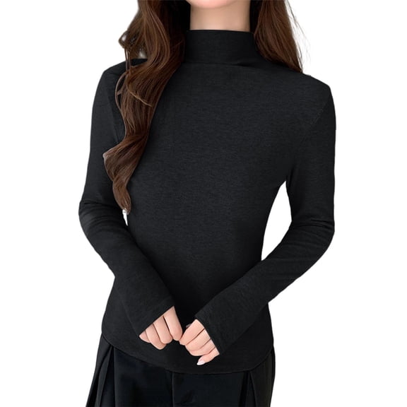 Hurxie Womens Long Sleeve Turtle Neck Basic Slim Fitted Ribbed Knit Tops Thermal Shirts Black L