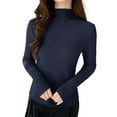 thumbnail image 1 of Hurxie Womens Long Sleeve Turtle Neck Basic Slim Fitted Ribbed Knit Tops Thermal Shirts Navy M, 1 of 5