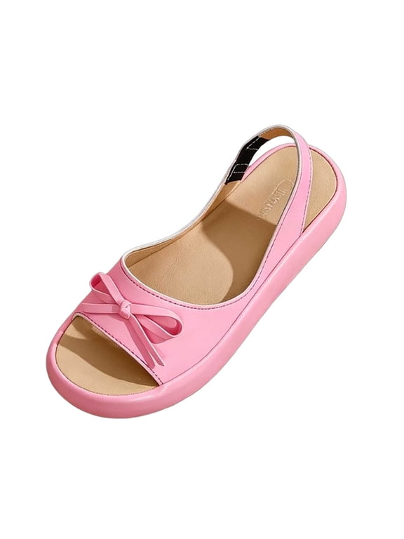 Women's Slingback Dress Shoes | Sandals with Bows for Women| Casual Flat Shoes for Women | Almond Toe Slingback | Detachable Ankle Strap Pink 5.5
