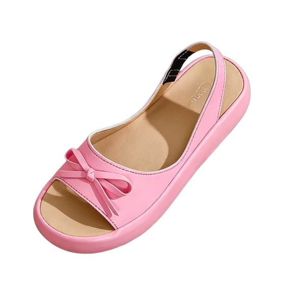 Hurxie Women's Slingback Dress Shoes | Sandals with Bows for Women| Casual Flat Shoes for Women | Almond Toe Slingback | Detachable Ankle Strap Pink 9.5