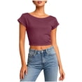 thumbnail image 1 of Hurxie Womens Open Back Tops for Women Trendy Backless Shirt Short Sleeve Slim Fit Going Out Top Y2k Basic Clothes Wine M, 1 of 7