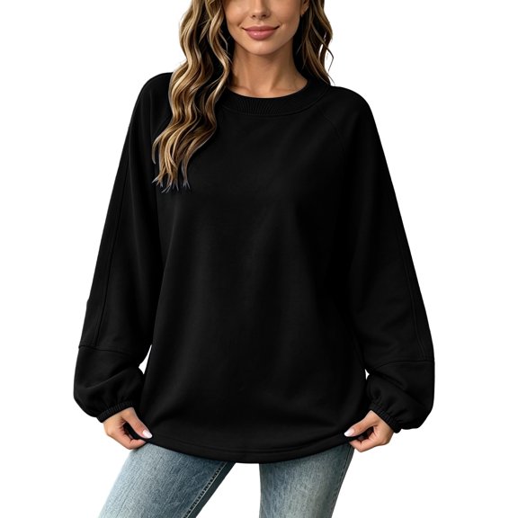 Hurxie Womens Oversized Crewneck Sweatshirts Long Sleeve Pullover Tops Fall Casual Loose Sweatshirts