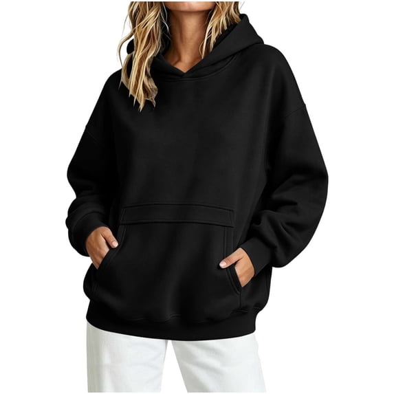 Hurxie Womens Oversized Hoodies Fleece Sweatshirts Long Sleeve Sweaters Pullover Fall Clothes with Pocket Black,L