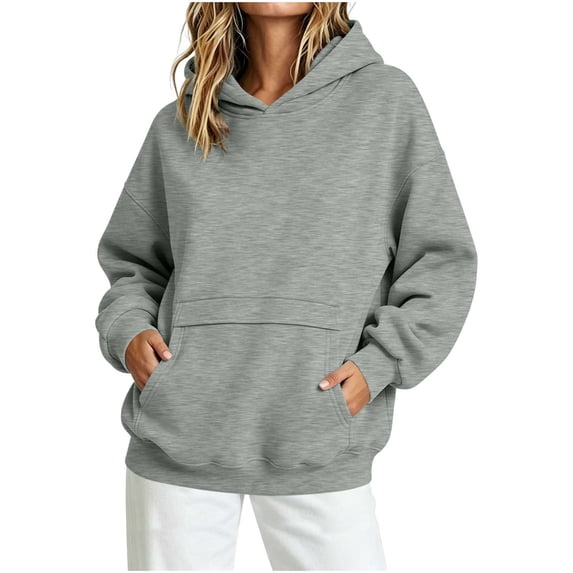 Hurxie Womens Oversized Hoodies Fleece Sweatshirts Long Sleeve Sweaters Pullover Fall Clothes with Pocket Gray,S