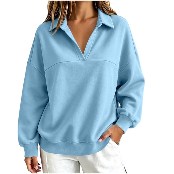 Hurxie Womens Oversized V Neck Fleece Sweatshirt Casual Long Sleeve Sweatshirts Collared Pullover Sweatshirts