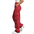 thumbnail image 1 of Hurxie Womens Parachute Cargo Pants with Pockets High Waisted Baggy Y2K Casual Drawstring Pants Wine,L, 1 of 7