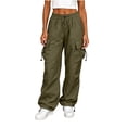 thumbnail image 1 of Hurxie Womens Parachute Pants Girls Wide Leg Cargo Pants Y2K Street Trousers with Pockets, 1 of 6