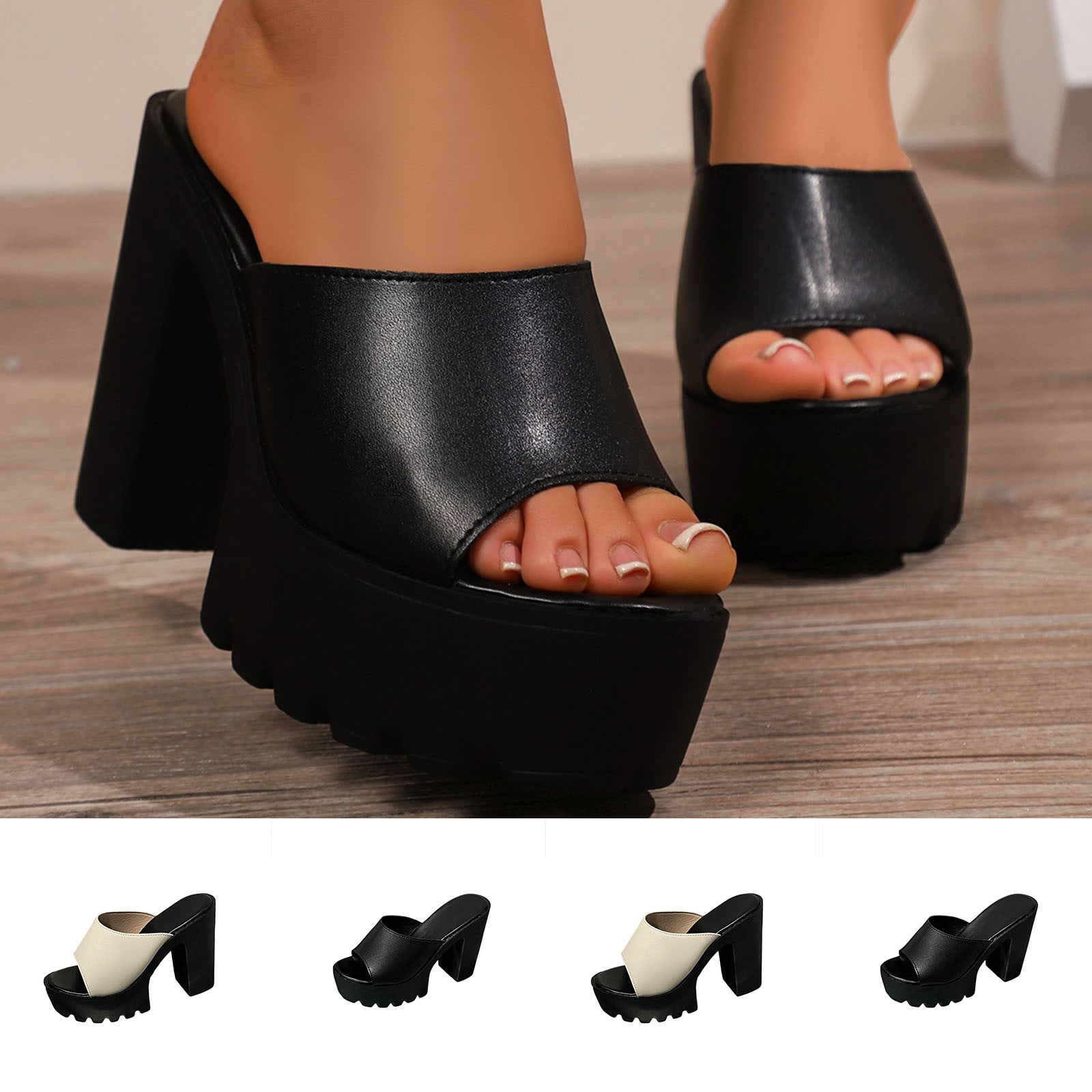 Hurxie Womens Platform Wedge Sandals Peep Open Toe Backless Slip
