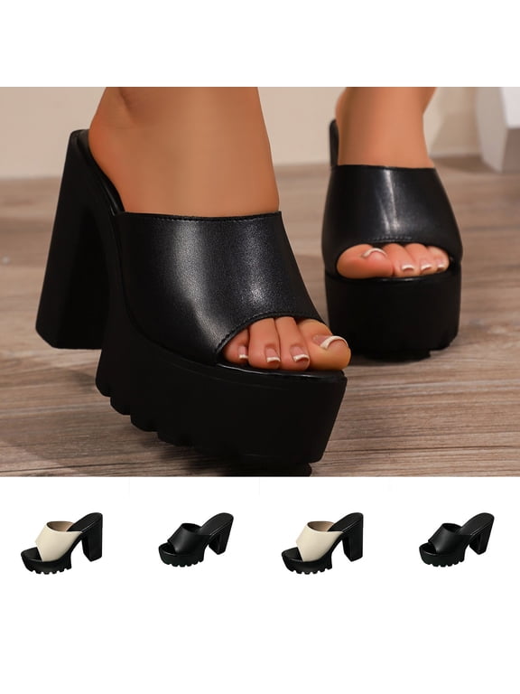 Womens Platform Wedge Sandals Peep Open Toe Backless Slip on Wedges Slides Black 42