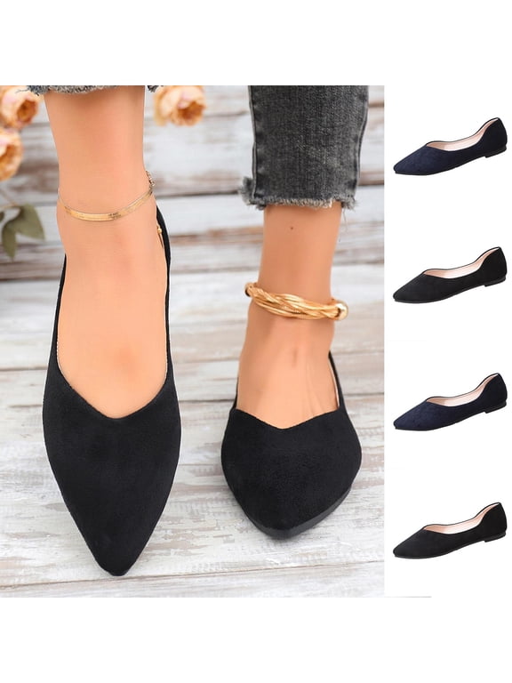 Womens Pointed Toe Black Ballet Flats Comfortable Casual Dress Flats for Women Elegant Memory Foam Flats Shoes with Party Wedding Black 39