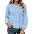 thumbnail image 1 of Hurxie Womens Puff Long Sleeve Babydoll Tops Summer Peplum Pleated T Shirts Casual Loose Fit Flowy Blouses Light Blue,M, 1 of 8