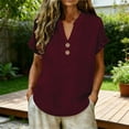 thumbnail image 1 of Hurxie Womens Puff Short Sleeve Sweater Tops Ruffle Henley Neck Spring Summer Pullover Dressy Casual Knit Shirts Red,2XL, 1 of 7