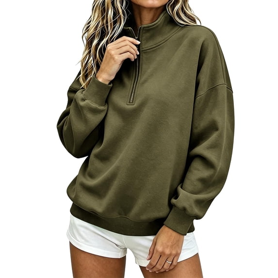 Hurxie Womens Quarter Zip Pullover Casual Shirts Half Zip Sweatshirts 1/4 Zip Pullover Women Pullover Sweatshirts Army Green,S