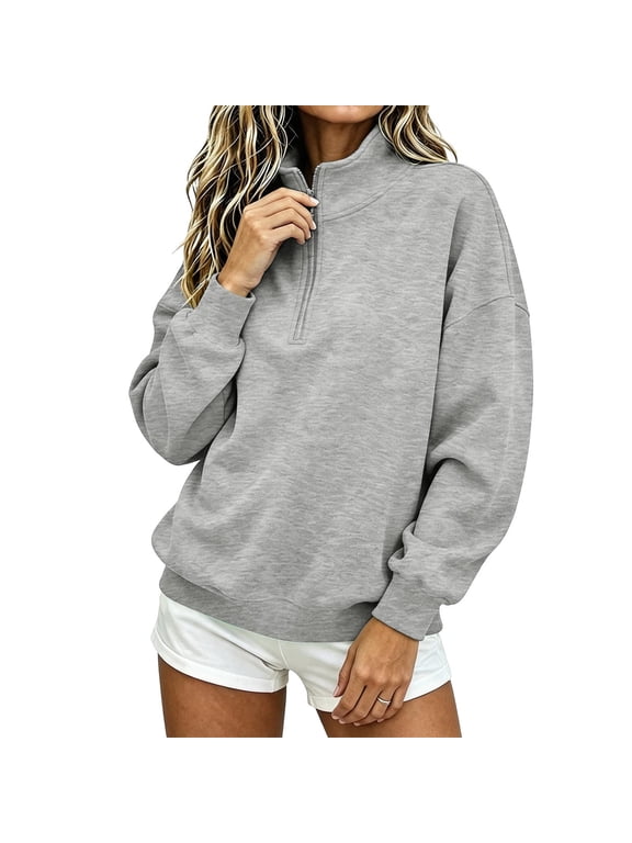 Womens Quarter Zip Pullover Casual Shirts Half Zip Sweatshirts 1/4 Zip Pullover Women Pullover Sweatshirts Gray,S