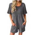 thumbnail image 1 of Hurxie Womens Rompers Casual Ribbed Short Sleeve T-Shirt Tee Romper Summer Outfits with Pockets Gray,XL, 1 of 7