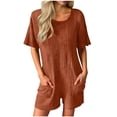 thumbnail image 1 of Hurxie Womens Rompers Casual Ribbed Short Sleeve T-Shirt Tee Romper Summer Outfits with Pockets Orange,XL, 1 of 7