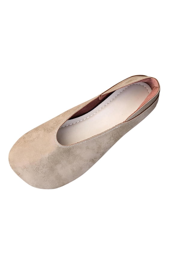 Womens Round Toe Comfortable Classic Slip On Ballet Flats Beige 6.5