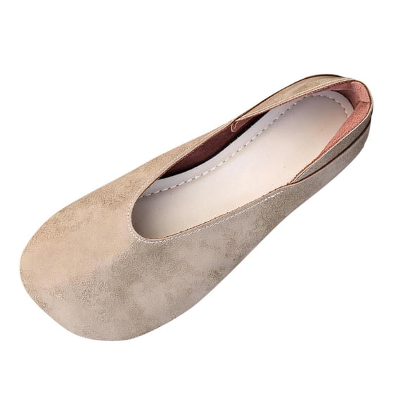 Hurxie Womens Round Toe Comfortable Classic Slip On Ballet Flats Beige 8.5