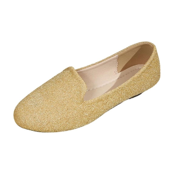 Hurxie Womens Round Toe Flats Comfortable Fashion Ballet Flat Shoes Dressy Slip-ons Loafers for Women Gold