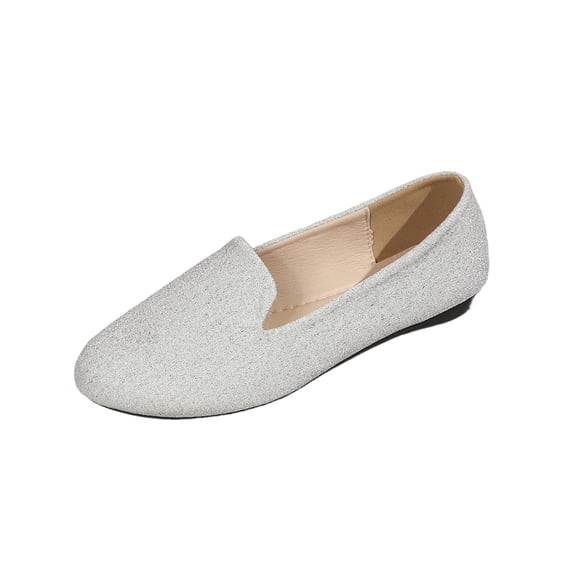 Hurxie Womens Round Toe Flats Comfortable Fashion Ballet Flat Shoes Dressy Slip-ons Loafers for Women Silver