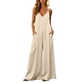 thumbnail image 1 of Hurxie Womens Satin Wide Leg Jumpsuits Dressy Casual Flowy Spaghetti Night Rompers One Piece Outfits Khaki,M, 1 of 7