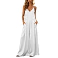 thumbnail image 1 of Hurxie Womens Satin Wide Leg Jumpsuits Dressy Casual Flowy Spaghetti Night Rompers One Piece Outfits White,XL, 1 of 7