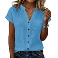thumbnail image 1 of Hurxie Womens Short Sleeve Shirts V Neck Collared Button Down Shirt Tops with Pockets Light Blue,M, 1 of 6