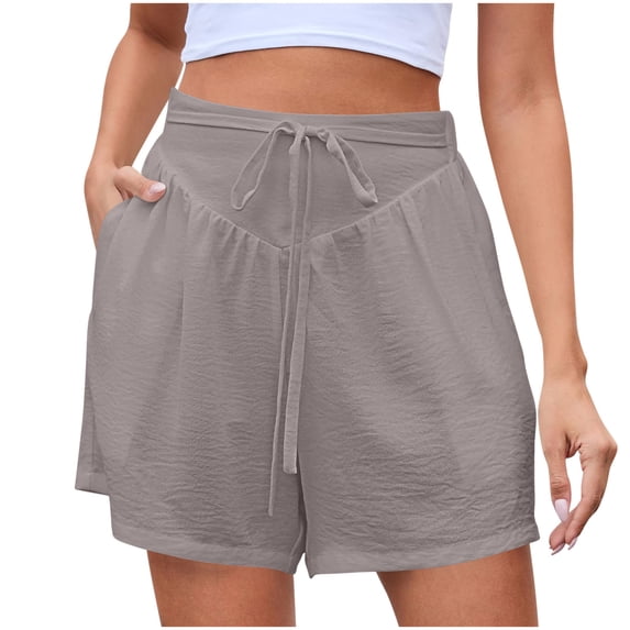 Hurxie Womens Shorts Casual with Pockets Drawstring Elastic Waist Beach Vacation Trendy Summer Clothes Gray,S