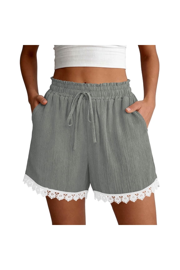 Womens Shorts Summer Casual Loose Elastic Waist Drawstring Boho Beach Cover Up Shorts Gray,2XL