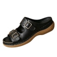 thumbnail image 1 of Hurxie Womens Wedge Sandals Leather, Comfortable Slip On Slides Dressy, Orthopedic Sandals for Women, Open Toe Casua Arch Support Platform ladies Sandal Black 8.5, 1 of 6