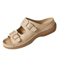 thumbnail image 1 of Hurxie Womens Wedge Sandals Leather, Comfortable Slip On Slides Dressy, Orthopedic Sandals for Women, Open Toe Casua Arch Support Platform ladies Sandal Khaki 7, 1 of 5