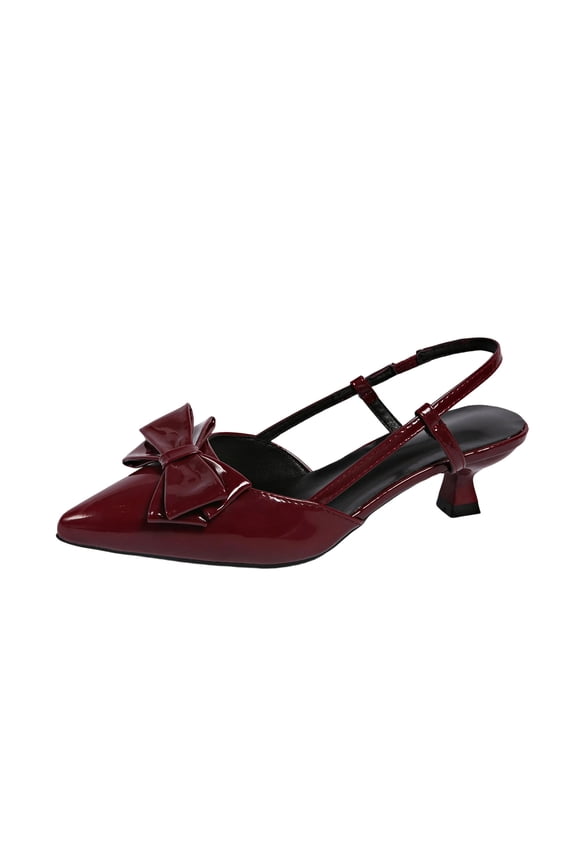 Womens Slingback Kitten Low Heels Dress Shoes Closed Pointed Toe Bow Tie Slip on Office Work Pumps Wine 39