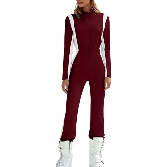 Hurxie Womens Solid Color Long Sleeve Yoga Bodysuit Elastic Workout Onesie Red ,XXXL