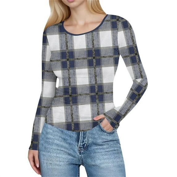 Hurxie Womens Striped Long Sleeve Shirts Fall Outfits Color Block Tops Fashion Clothing Crewneck Tee Blouses Black S